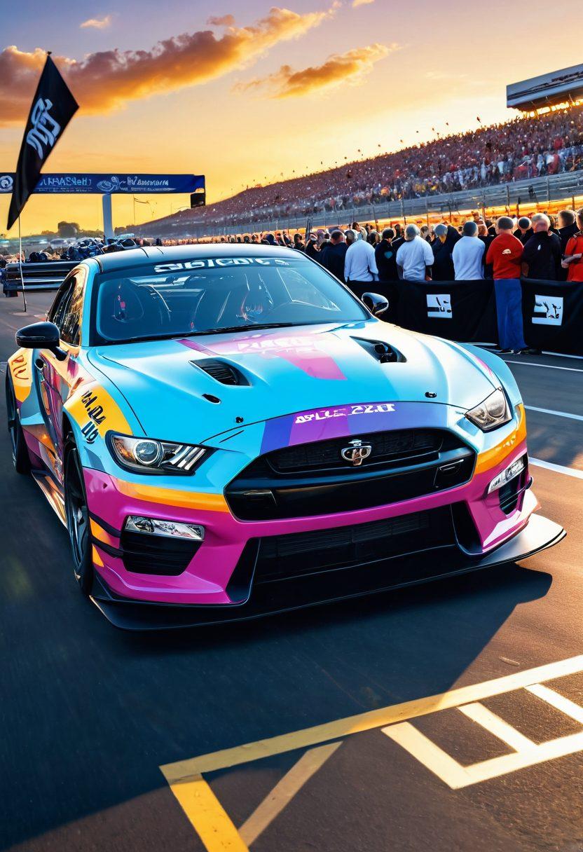A dynamic scene merging the worlds of oncology and motorsports, showcasing a race car decorated with medical symbols and a vibrant ribbon of hope. In the background, a cheering crowd holds signs of support, while a medical professional stands confidently beside the car, symbolizing collaboration. The sky is a blend of sunrise colors, representing new beginnings and hope. super-realistic. vibrant colors. energetic atmosphere.